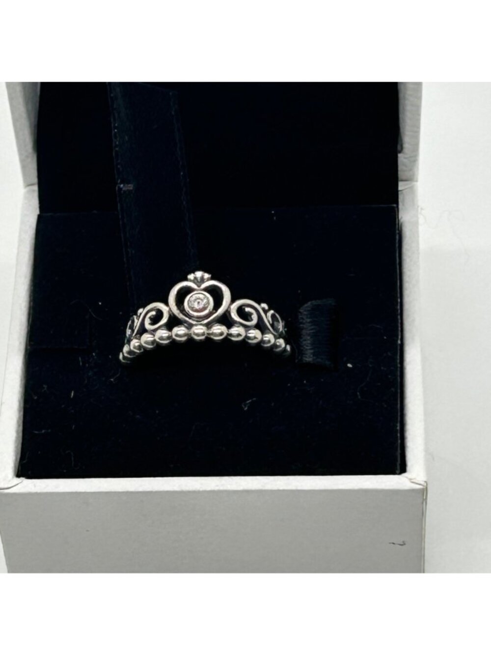 Pandora Sterling Silver My Princess Tiara Crown Heart Ring With Clear CZ Size 6 - Picture 4 of 14